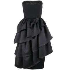 LOUIS FERAUD c.1980's Black Asymmetrical Tiered Ruffle Cocktail Dress