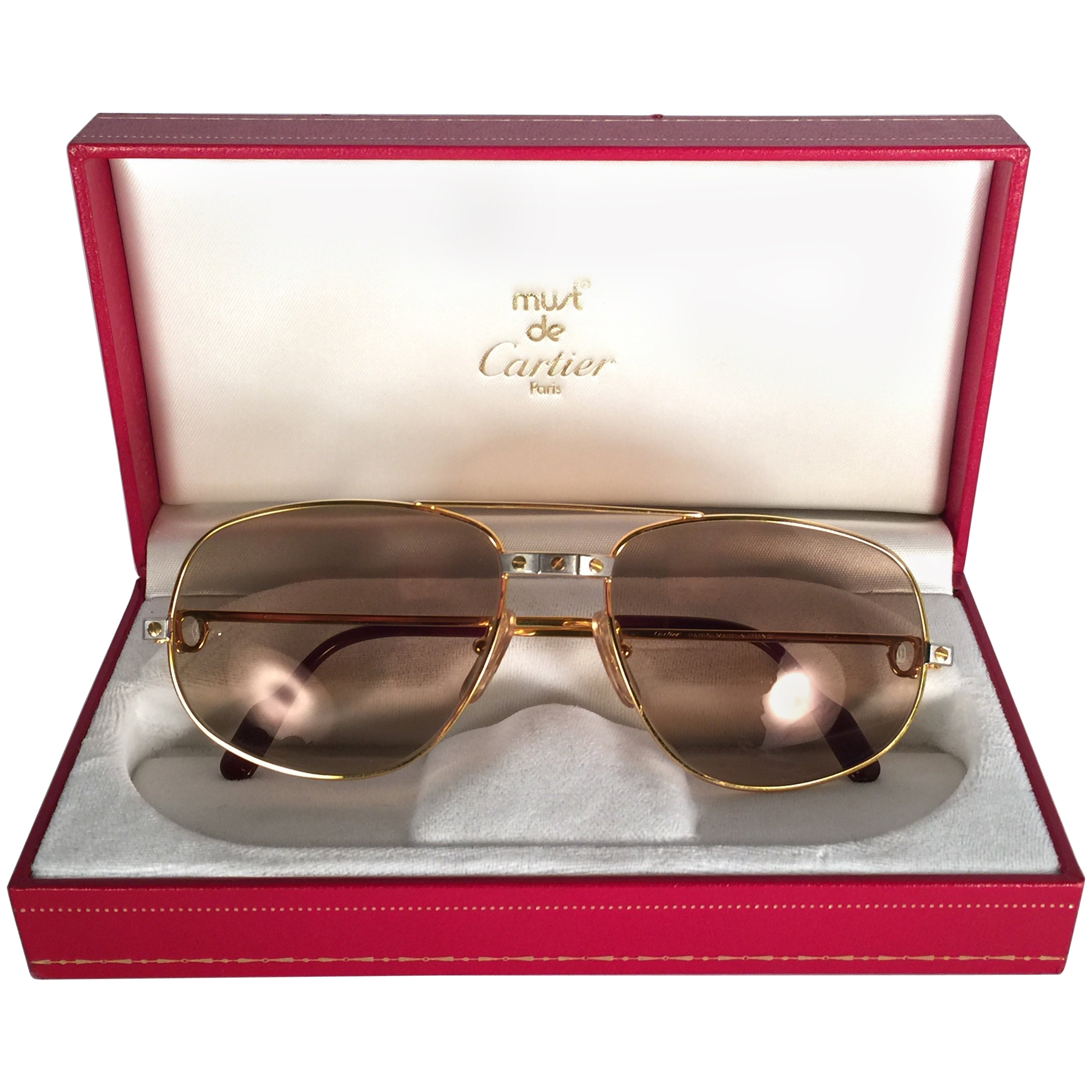 Cartier Vintage Louis Sapphire 55mm Heavy Gold Plated Sunglasses ...