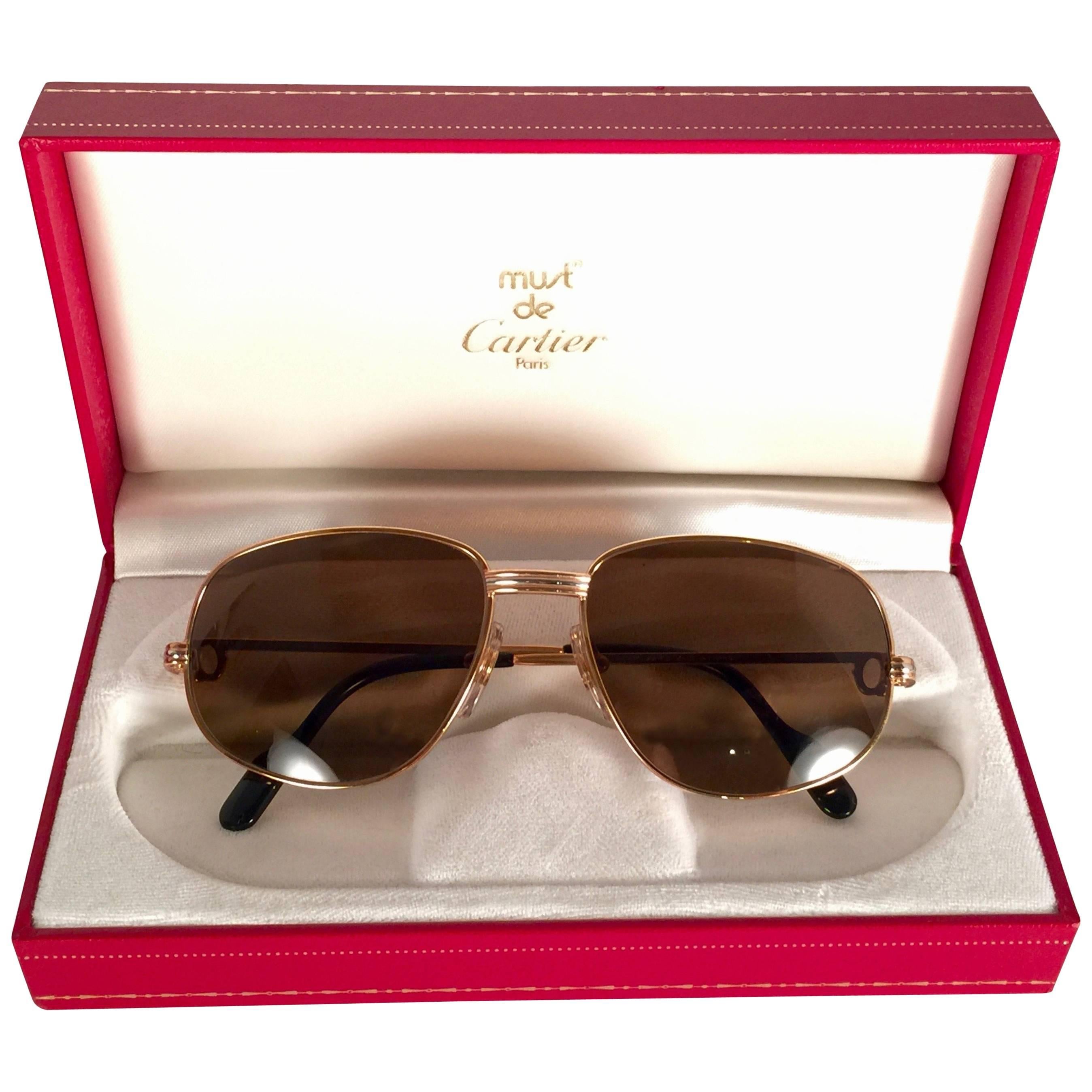 New Vintage Cartier Romance Vendome 54MM France 18k Rose Gold Plated Sunglasses