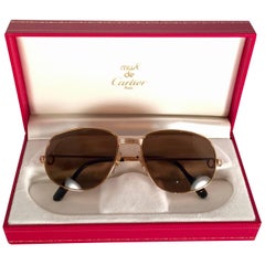 Nouveau Vintage Cartier Romance Vendome 54MM France 18k plaqué or rose Lunettes de soleil