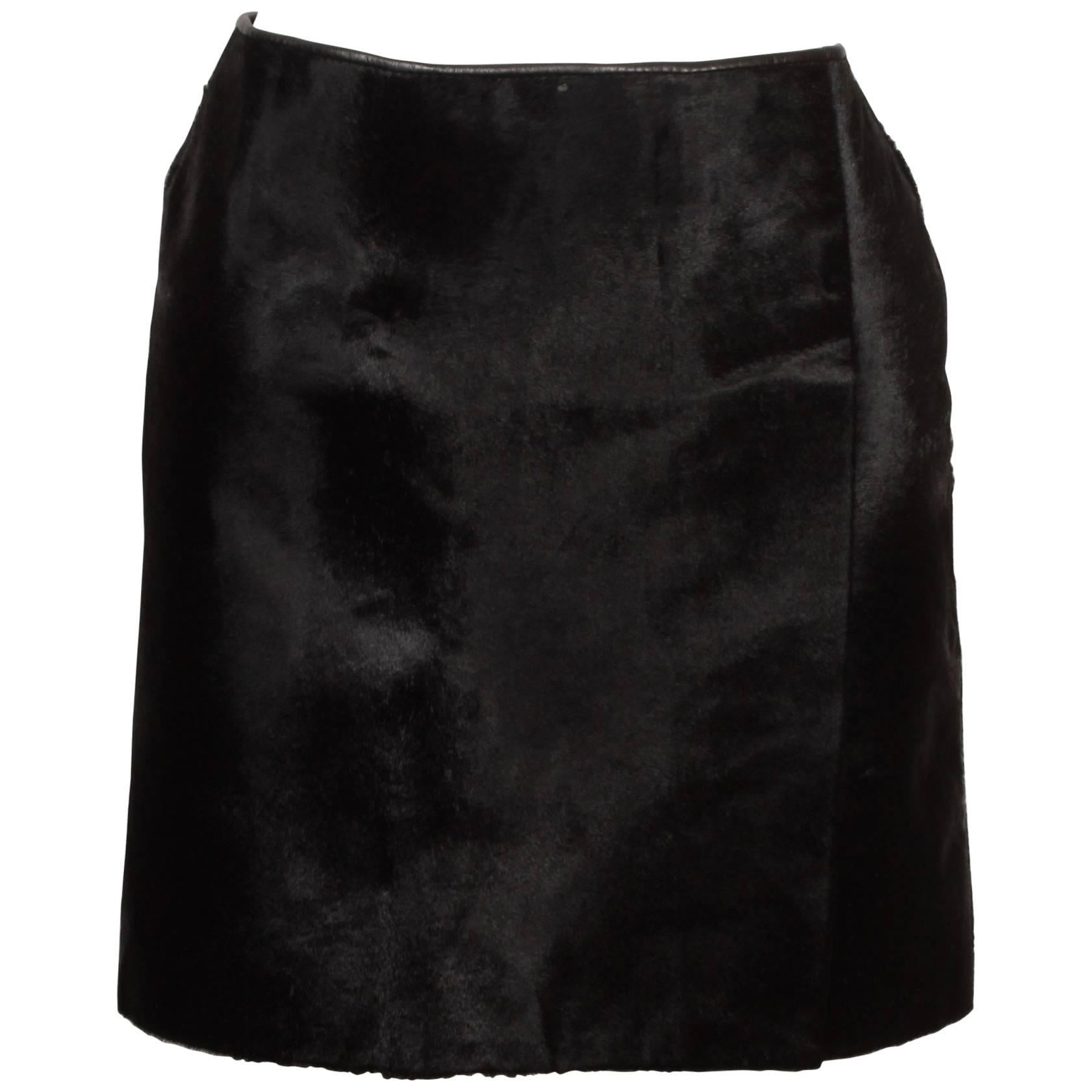 Dolce & Gabbana Black Pony Hair Leather Mini Skirt For Sale