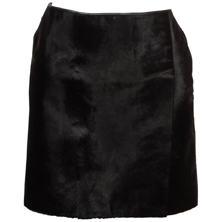 Dolce and Gabbana Black Pony Hair Leather Mini Skirt For Sale at 1stDibs