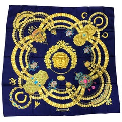 Hermes Vintage Carre large silk scarf golden and colorful jewelry print