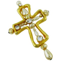 Christian Lacroix Vintage Cross Jewelled Brooch