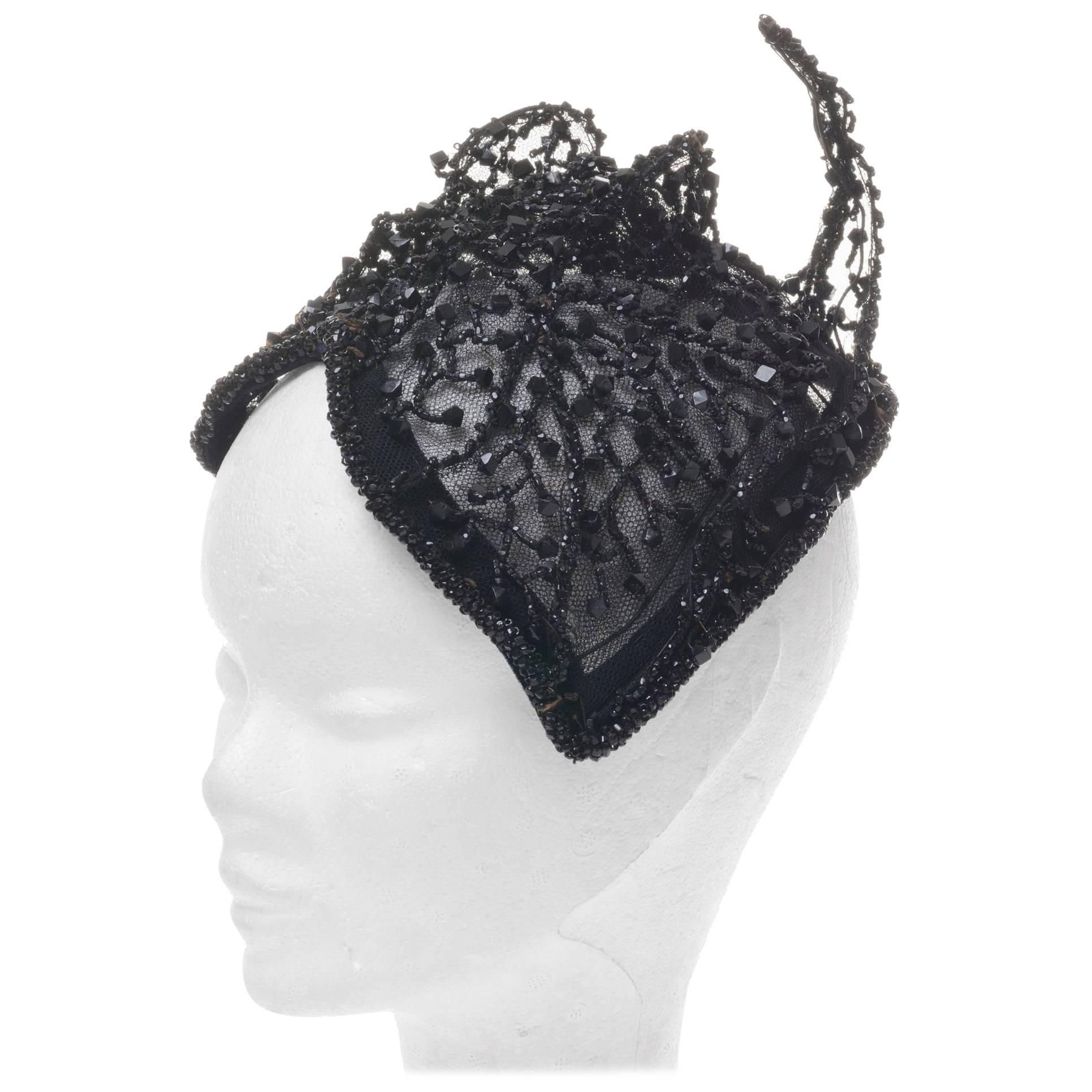 Black Rare Amazing Italian Couture "Cat" Fascinator Hat, 1950s   For Sale