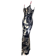 Jean Paul Gaultier Classique Graffiti Long Column Evening  Dress