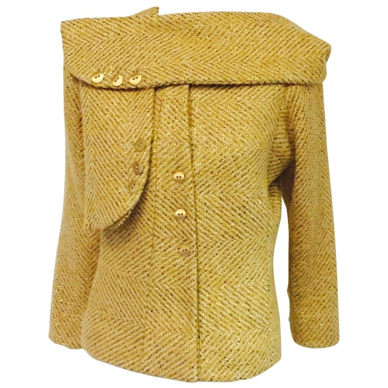 Cherished Chanel Wool and Silk Jacket Cream Fabric w/woven Gold Ribbons