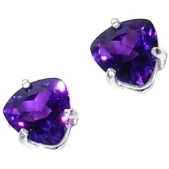 Bright Purple Amethyst Trillion Stud Earrings