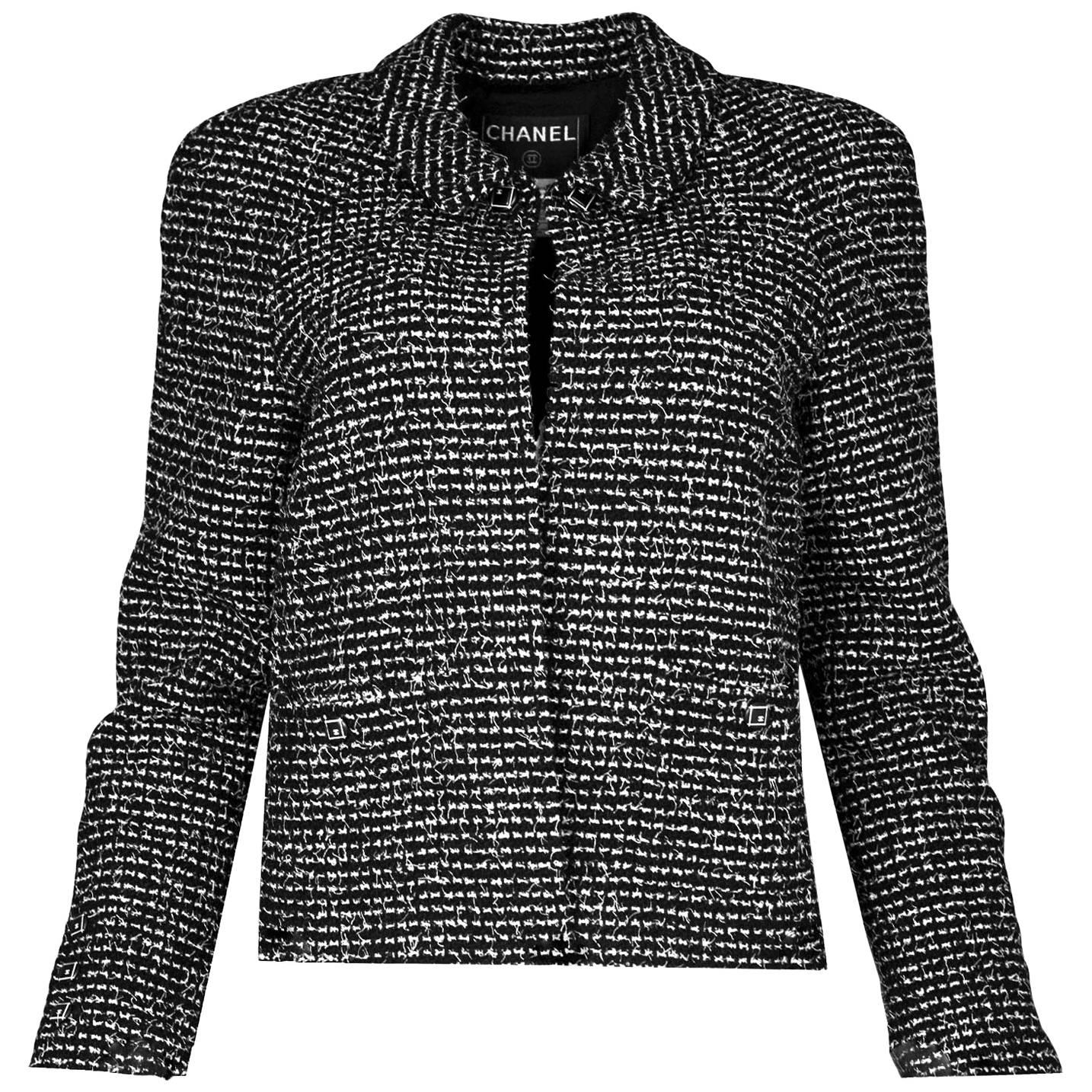 Chanel Wool Black & White Tweed Jacket Sz FR44