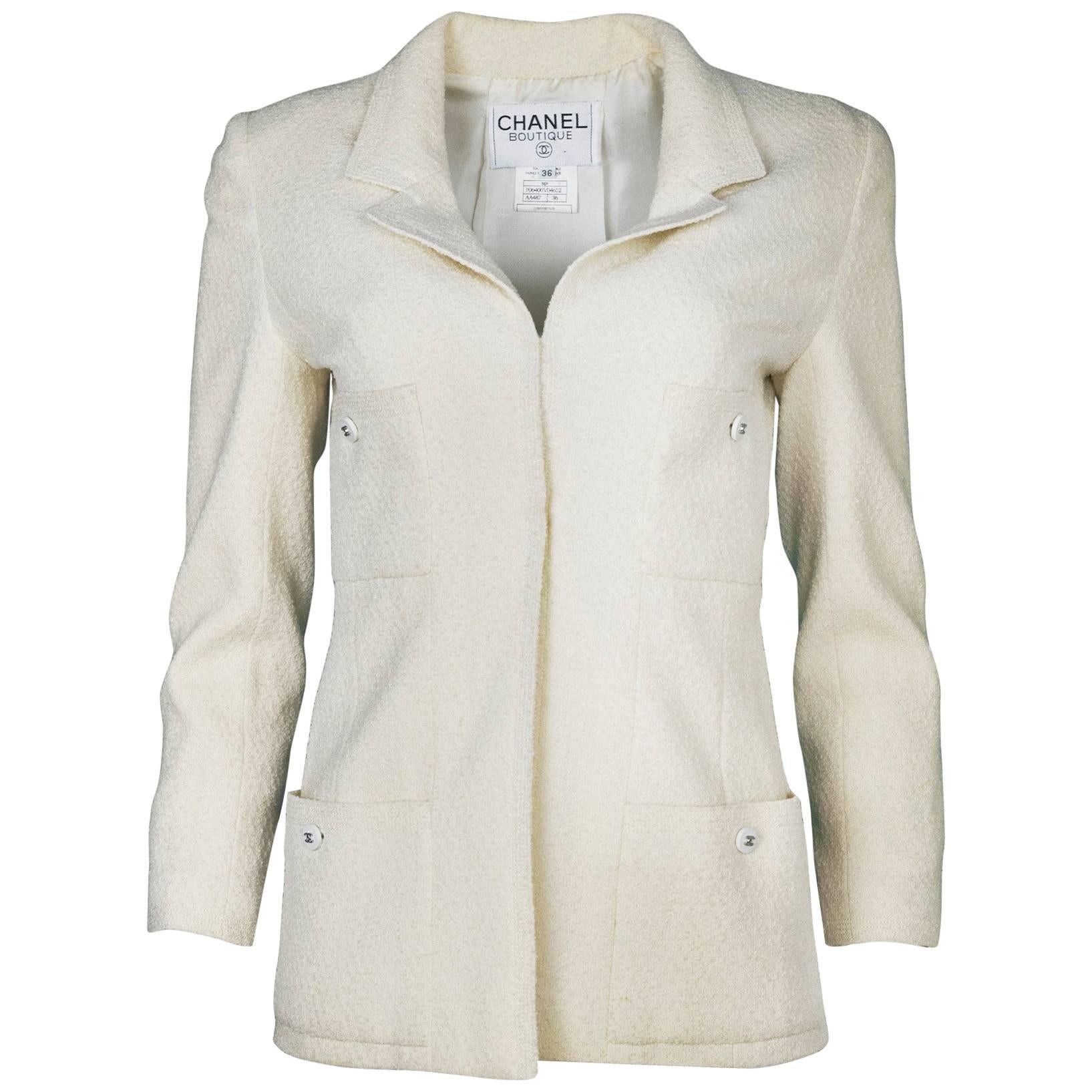 Chanel Vintage Cream Wool Boucle Jacket Sz FR36