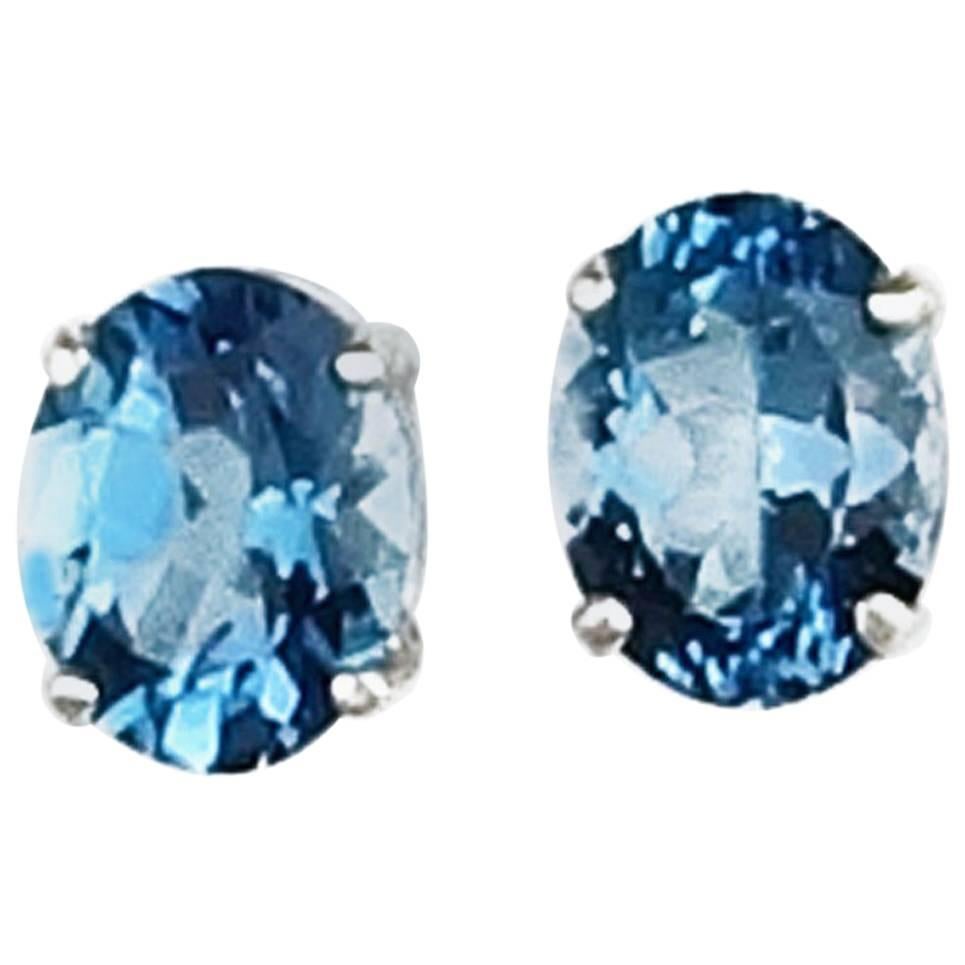 4.52 Carat Blue Topaz Sterling Silver Stud Earrings