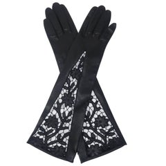1950’s Black Leather Gloves With Embroidered Cut Work