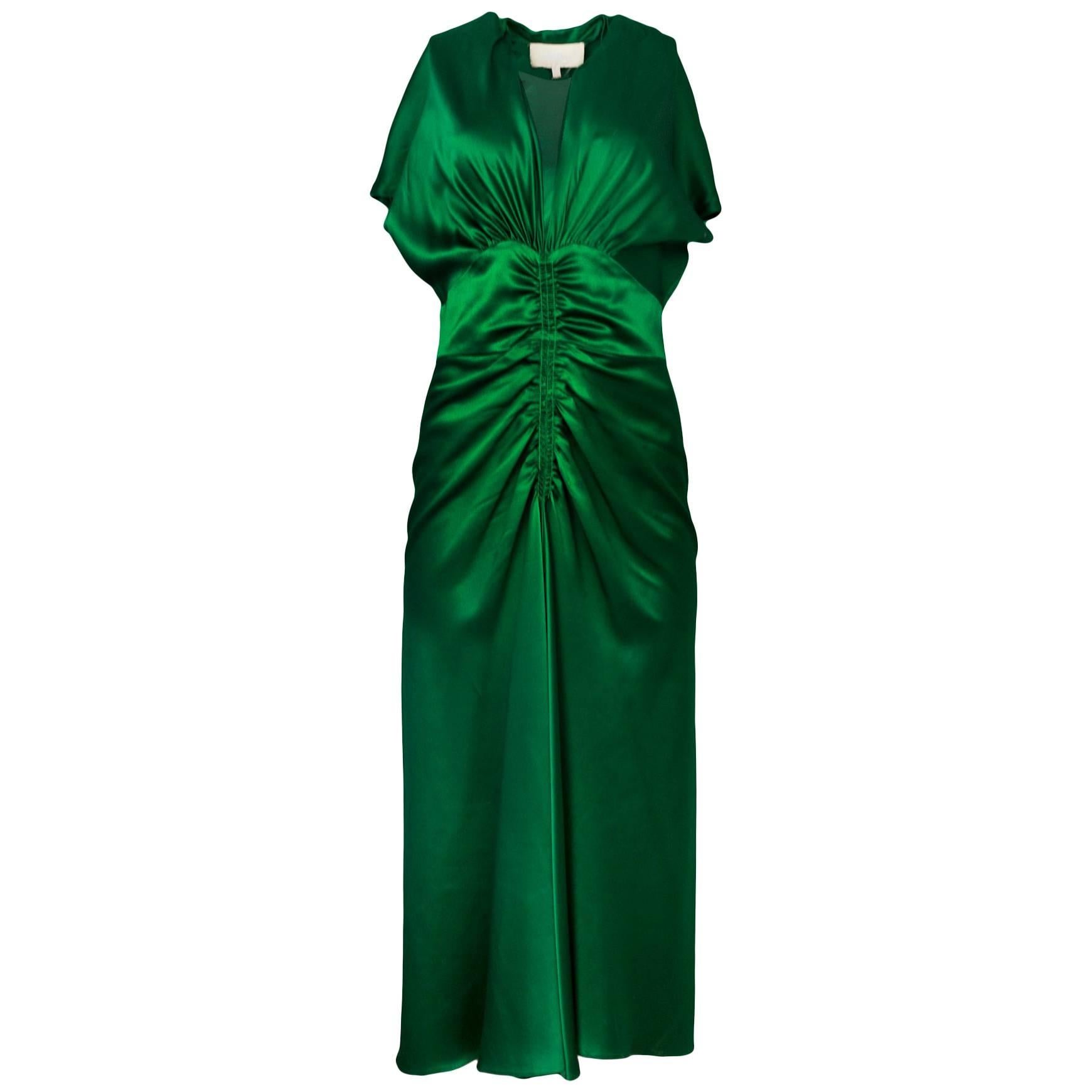 Luisa Beccaria Green Silk Ruched Dress Sz IT44