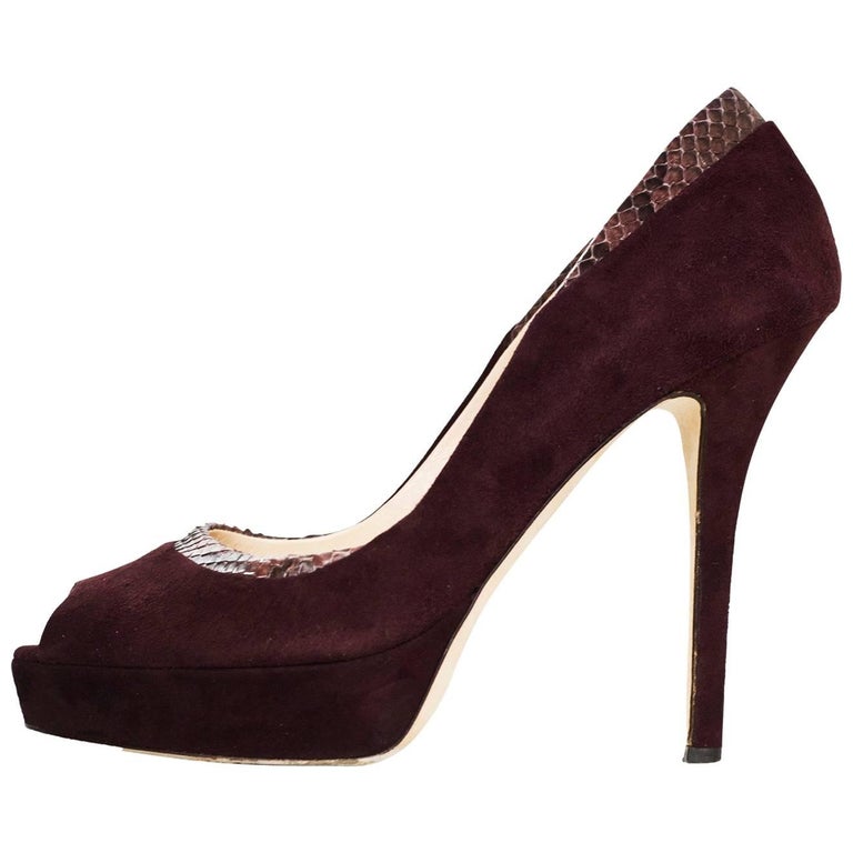 Katia Lombardo Maroon Suede and Snakeskin Pumps Sz 38 with DB For Sale ...