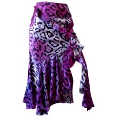 1990s Christian Dior Purple Leopard Ruffle Skirt 