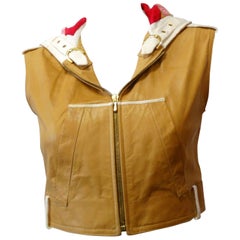 2000s Christian Dior Leather Cropped Sleeveless Hoodie