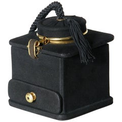 Vintage Jeanne Bernard of Paris Black Suede Coffee Grinder Shaped Handbag 