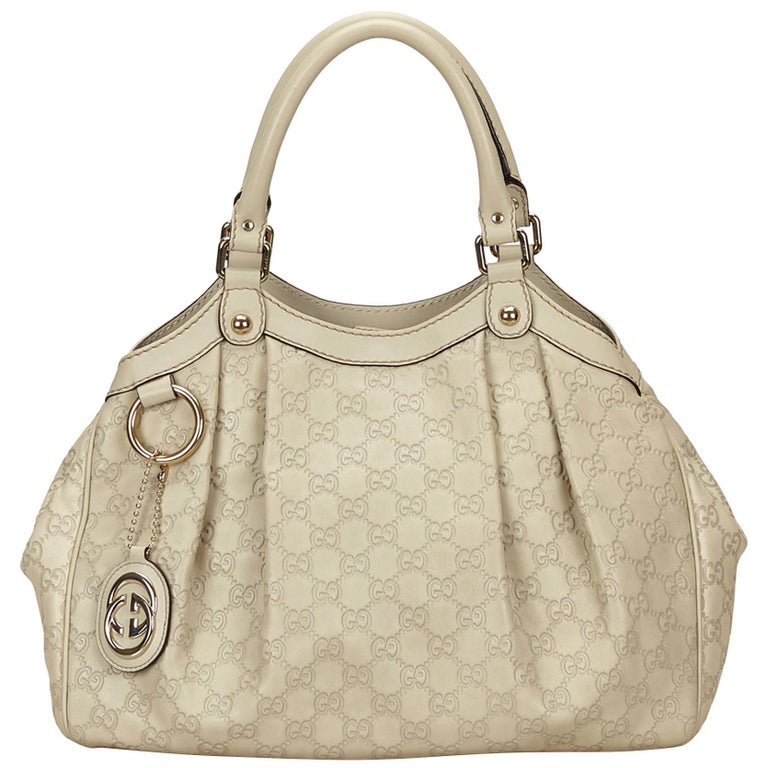 Gucci White Leather Sukey GG Handbag For Sale at 1stdibs