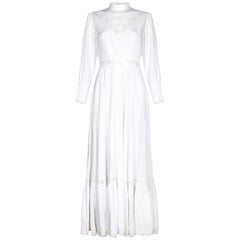 Vintage 1970s Edwardian/Victorian Style White Lace Lawn Dress With Pin-Tuck Detail