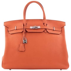 Hermes Birkin Handbag Orange Clemence with Palladium Hardware 40