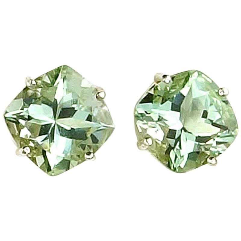 10.8 Carat Praziolite Green Amethyst Sterling Silver Stud Earrings