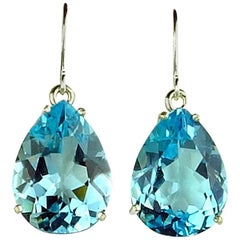 40 Carat Blue Topaz Sterling Silver Dangle Hook Earrings