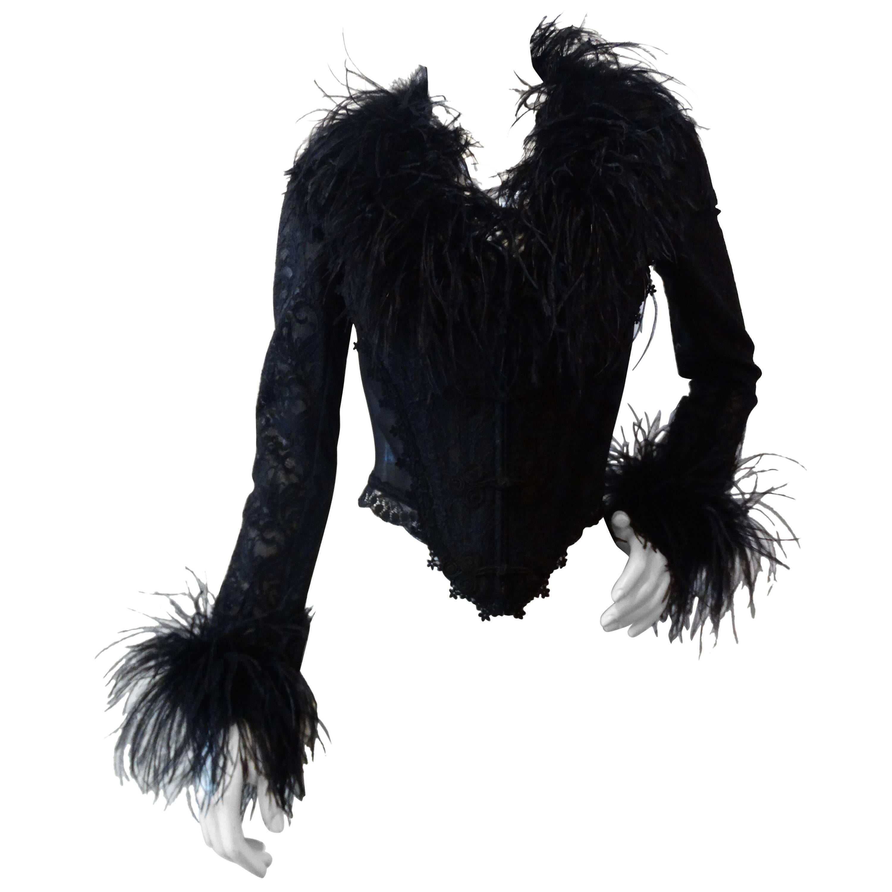 1990s Ostrich Feather Corset Bustier Top 
