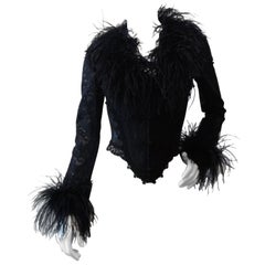 Vintage 1990s Ostrich Feather Corset Bustier Top 