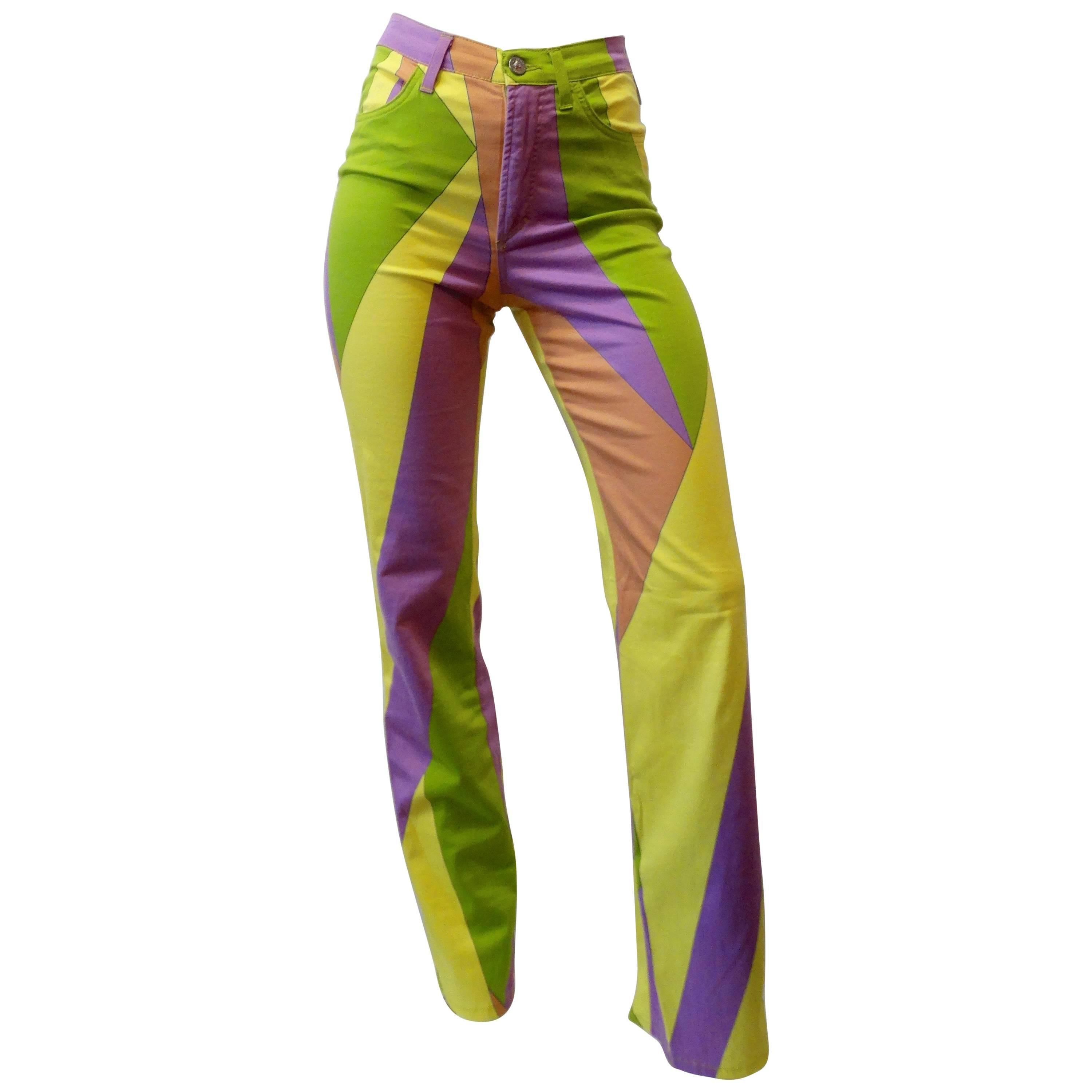 1990s Versace Geometric Multicolored Print Pants 