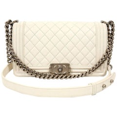 Chanel White Leather Boy Bag Medium