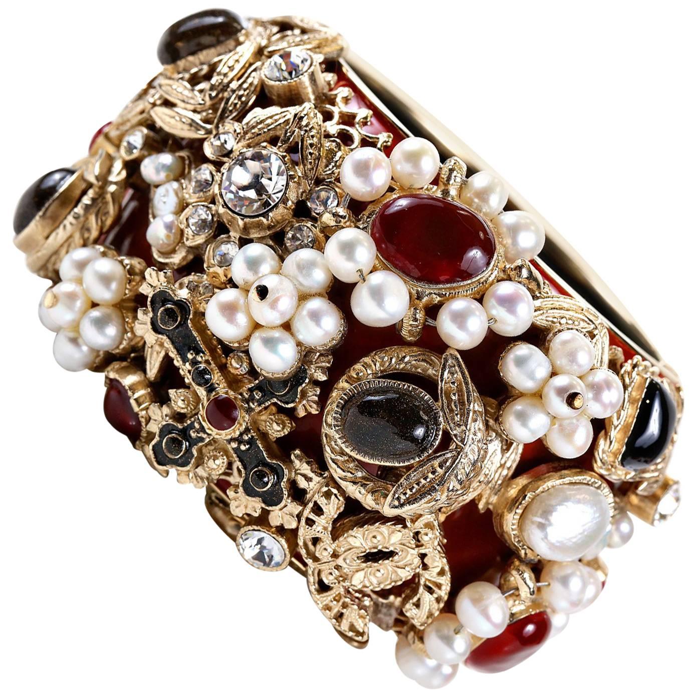 Chanel Jewel Encrusted Byzantine Collection Enamel Bangle Bracelet For Sale