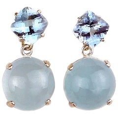 16 Carats Aquamarine Sterling Silver Dangle Stud Earrings