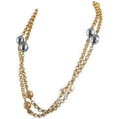 Chanel Pearl and Gold Link Long Necklace
