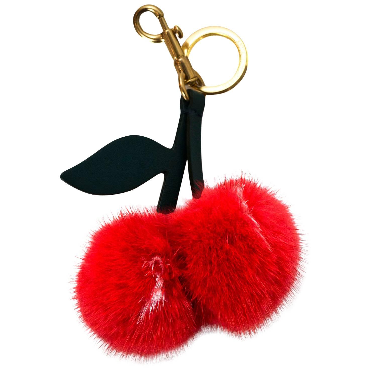 Anya Hindmarch Red Mink Cherry Key Ring/Bag Charm rt. $495