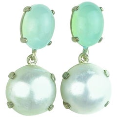 Chalcedony and Mabe Pearl Stud Sterling Silver Earrings