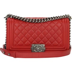 Chanel Old Medium Boy Red Calfskin with Ruthenium Hardware 2015