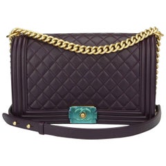 Chanel New Medium Boy Dark Purple Lambskin with Brushed Gold Hardware 2016