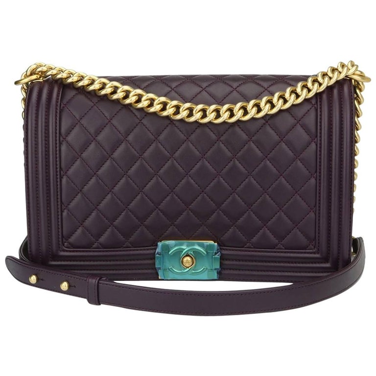 Chanel New Medium Boy Dark Purple Lambskin with Brushed Gold Hardware