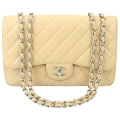 CHANEL Single Flap Jumbo Beige Clair Caviar with Silver Hardware 2009