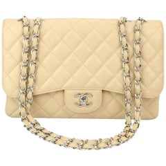 CHANEL Single Flap Jumbo Beige Clair Caviar with Silver Hardware 2009