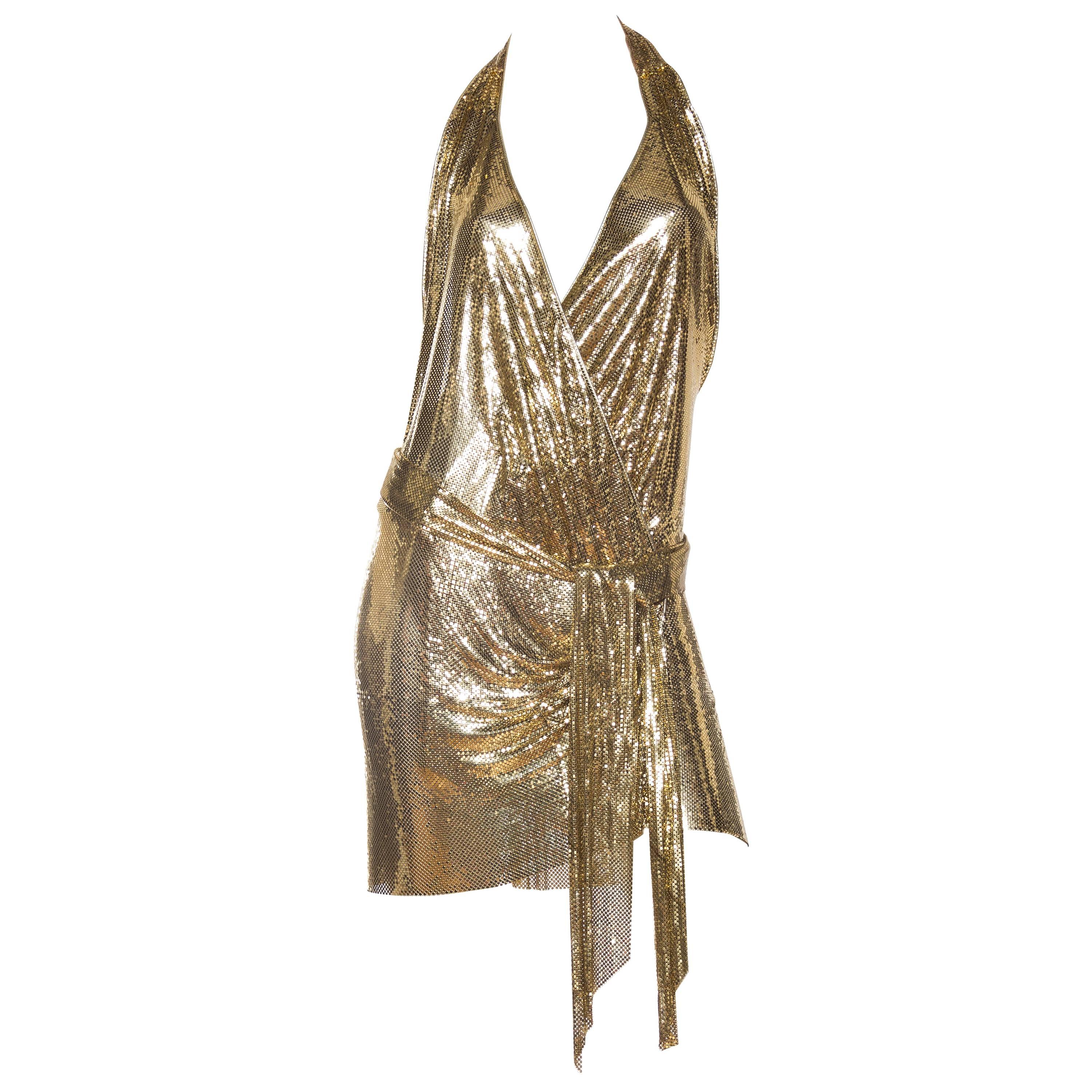 Morphew Backless Gold Metal Mesh Dress