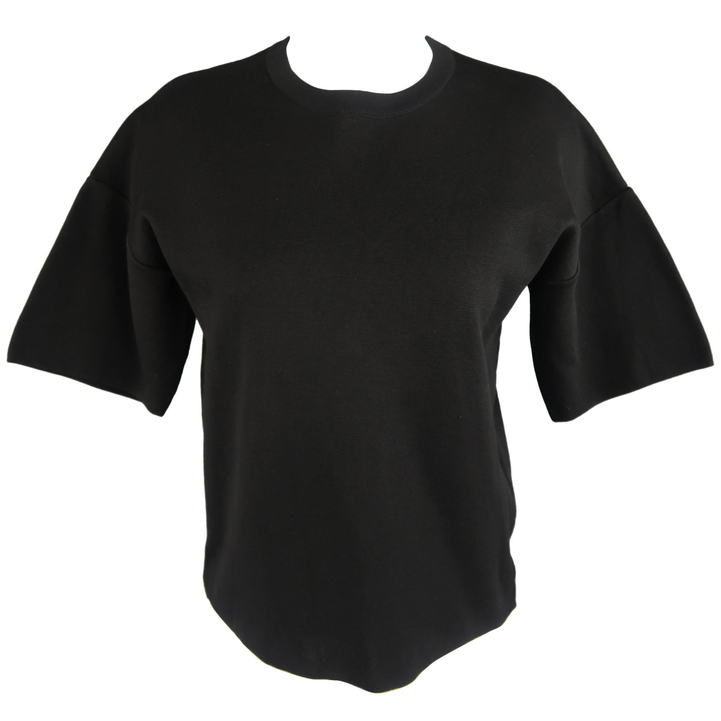JIL SANDER Size S Black Cotton Knit Crewnek Short Sleeve Pullover