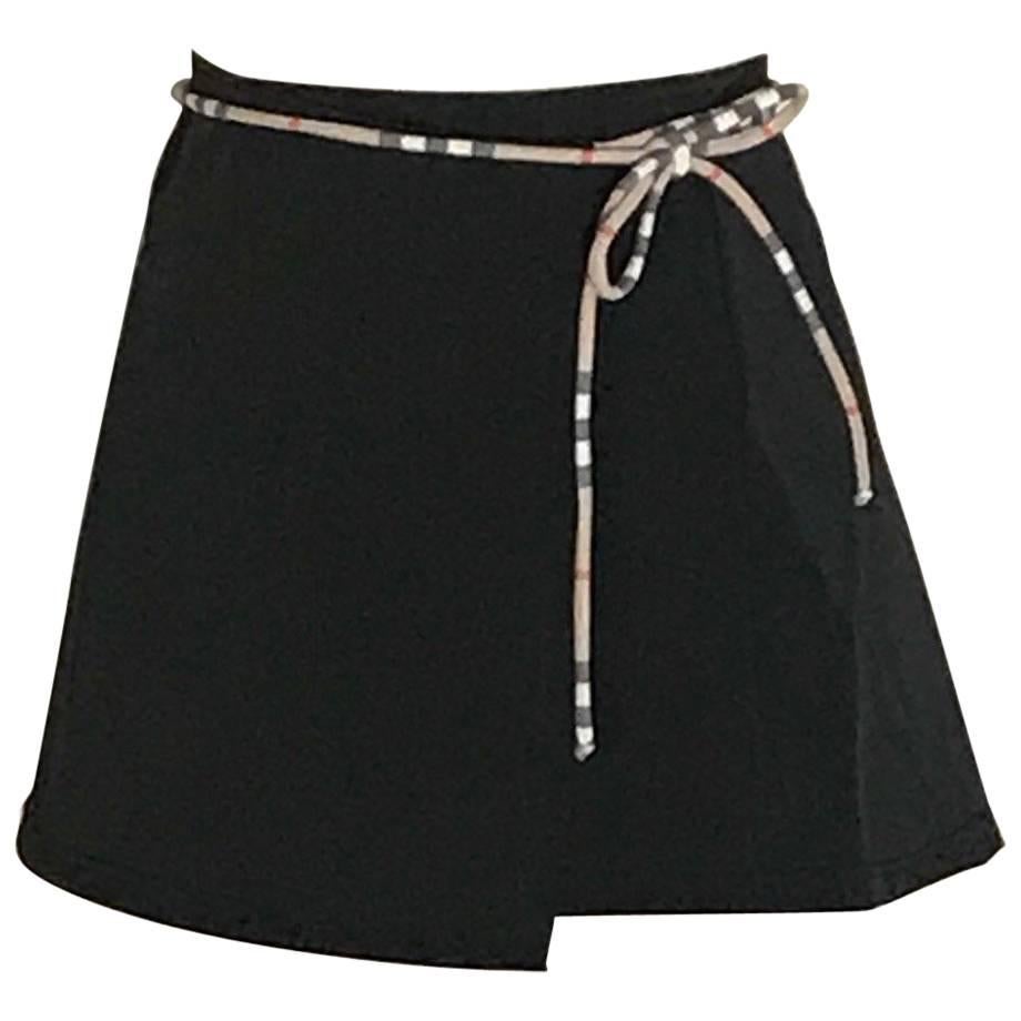 New Burberry Black with Plaid Trim Swim Cover Up Wrap Skirt 