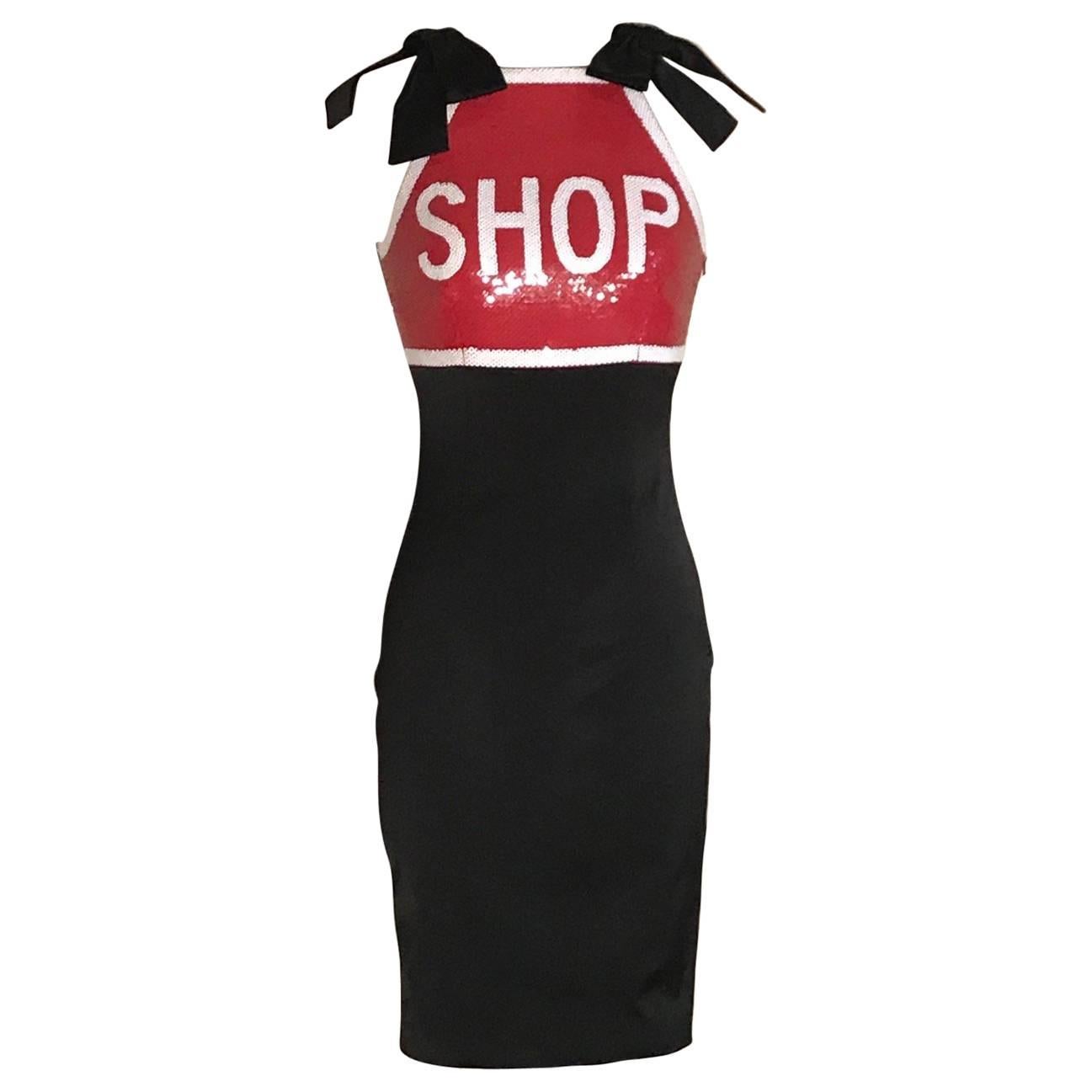 Moschino Couture Shop Stop Sign Dress Black with Red and White Sequins