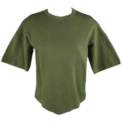 JIL SANDER Size S Olive Cotton Knit Crewnek Short Sleeve Pullover