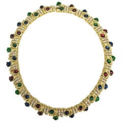 Vintage Ciner Swarovski Crystal Gilt Cabochon Necklace New, never worn 1980s