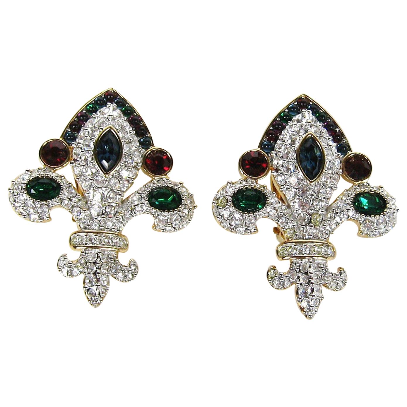 Swarovski jeweler's collection Fleur De Lis Earrings New, Never worn 1990s  For Sale