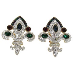 Used Swarovski jeweler's collection Fleur De Lis Earrings New, Never worn 1990s 