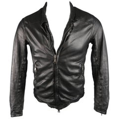 Giorgio Brato Black Wrinkle Distressed Leather ART Motorcycle Jacket, Size 36