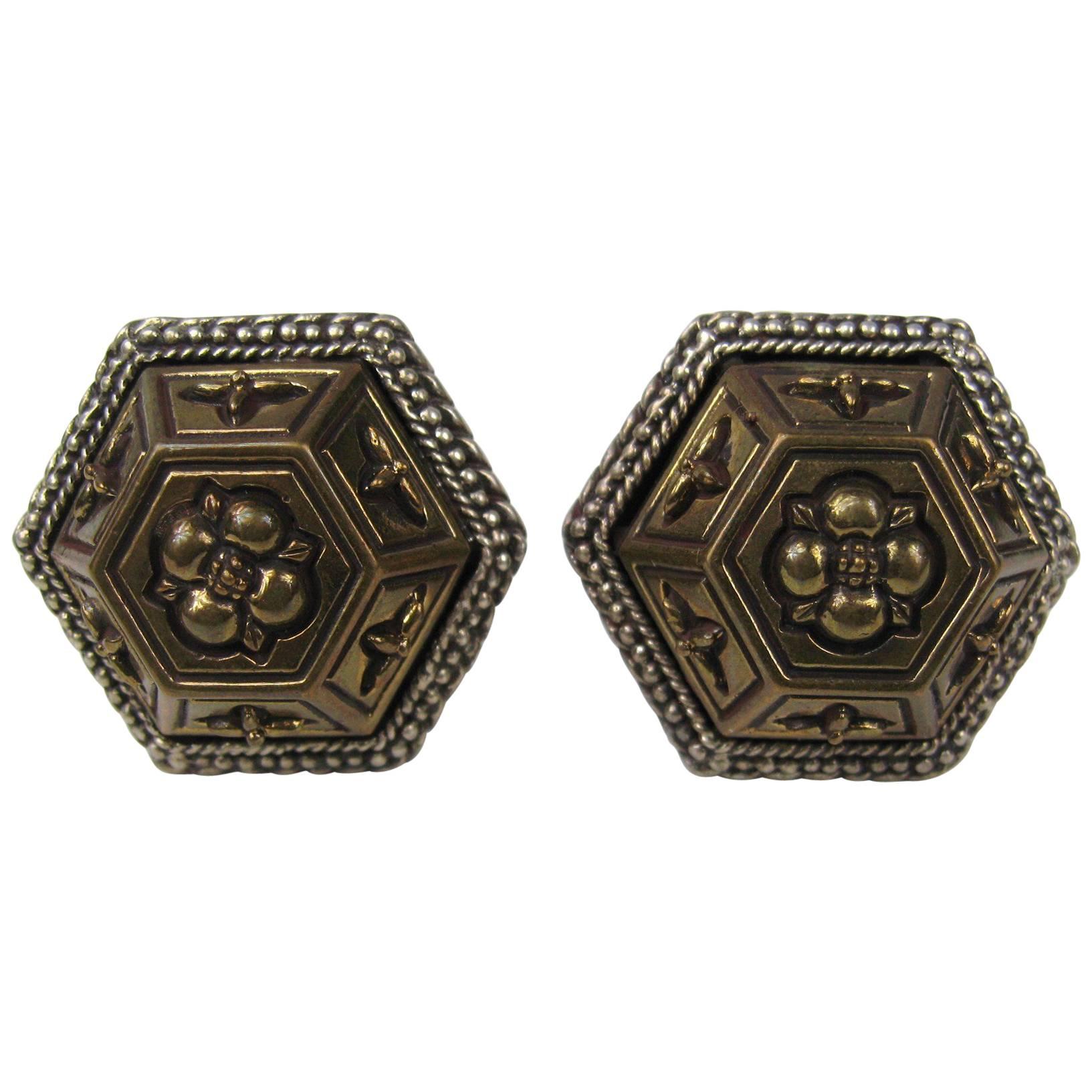 Stephen Dweck Sterling Silver Floral Bronze Earrings For Sale at 1stDibs